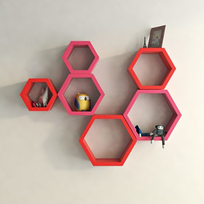 Usha Furniture Wooden Wall Shelf(Number of Shelves - 6, Red, Pink)