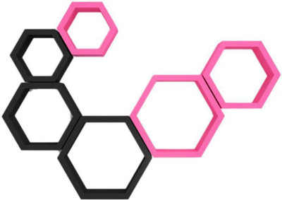 VAS Collection Home MDF Wall Shelf(Number of Shelves - 6, Black, Pink)