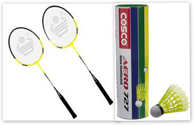 Cosco CB-300 and aero 727 nylon shuttle cock Multicolor, Pink, Yellow, Black, Red Strung Badminton Racquet(G5 - 3 Inches, 300 g), Black;multicolor;pink;red;yellow
Cosco CB-300 and aero 727 nylon shuttle cock Multicolor, Pink, Yellow, Black, Red Strung Badminton Racquet(G5 - 3 Inches, 300 g), Black;multicolor;pink;red;yellow