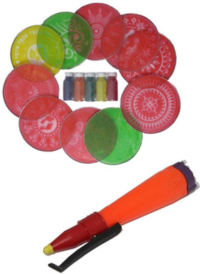 Vardhman Rangoli kit, includes 10 pcs 8 " round stencils, 5 color bottles , 1 rangoli pen Rangoli Stencil
Vardhman Rangoli kit, includes 10 pcs 8 " round stencils, 5 color bottles , 1 rangoli pen Rangoli Stencil
