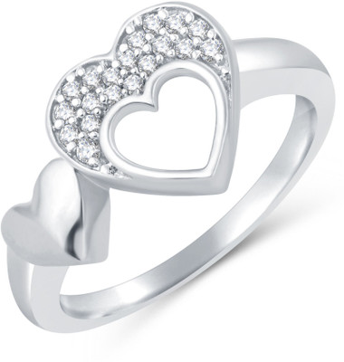Sukkhi Beguiling Heart Alloy Cubic Zirconia Rhodium Plated Ring, White