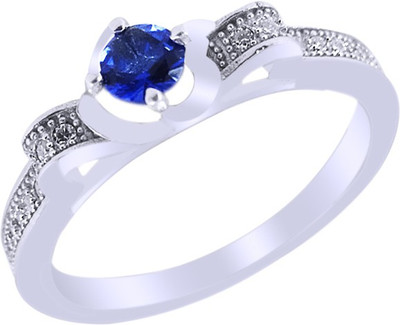 Elotic Silver Cubic Zirconia Rhodium Plated Ring, Blue