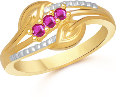 VK Jewels Two Leaf Alloy Cubic Zirconia Gold-plated Plated Ring