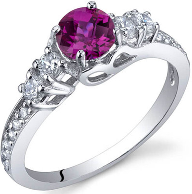 Peora Sterling Silver Ruby Rhodium Plated Ring