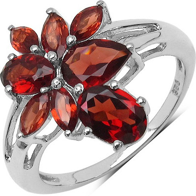 Johareez Sterling Silver Garnet Sterling Silver Plated Ring, Red