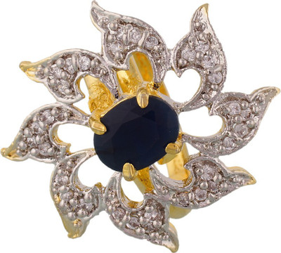 Aarushi Alloy Cubic Zirconia, Beads Rhodium Plated Ring, White;black