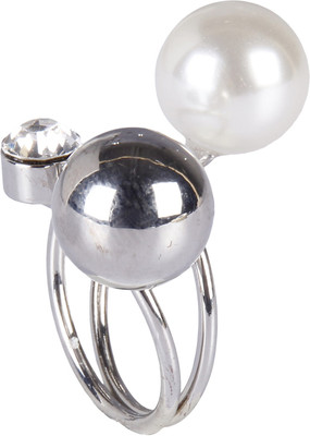 Pink Rose Charm Alloy Ring, Silver