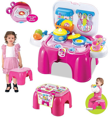 Webby Saffire 2 In 1 Carry-On Kitchen Play Set Chair With Lights & Sounds For Your Little Princess