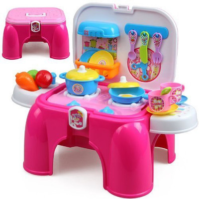 RVOLD Carry Along Kitchen Play Set with Sitting Stool and Music Effect