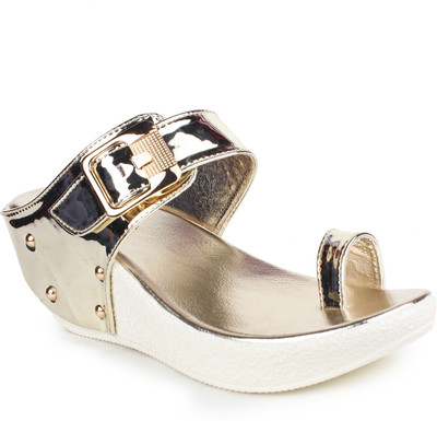 London Steps Women Golden Wedges