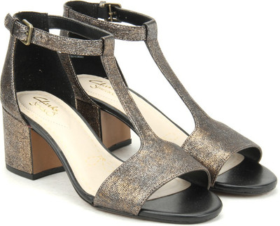 Clarks Women Bronze Metallic Heels