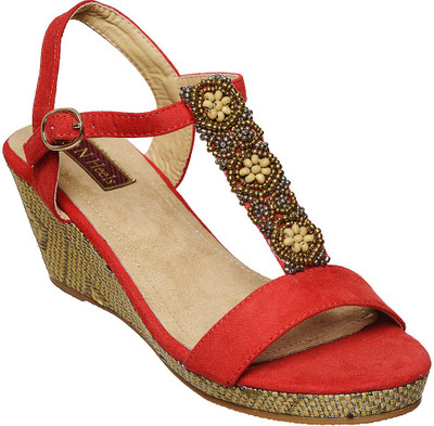 Flat n Heels Women Red Wedges