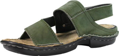 Feather Leather Men Mehandi Green Sandals