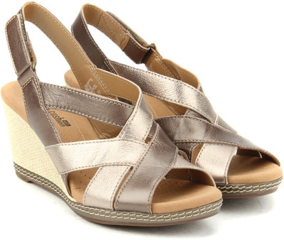Clarks Women Metallic Leather Wedges