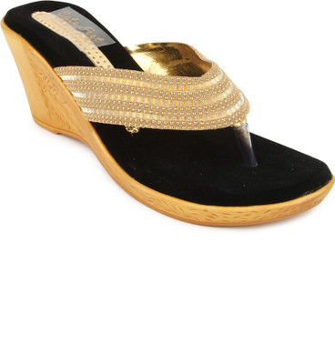 CUTE FEET Women Gold Wedges