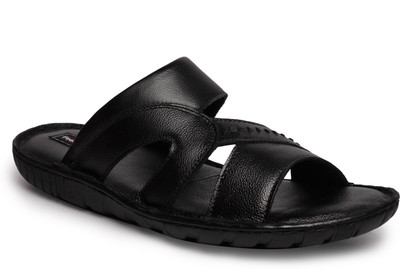 Feather Leather Slippers, Black