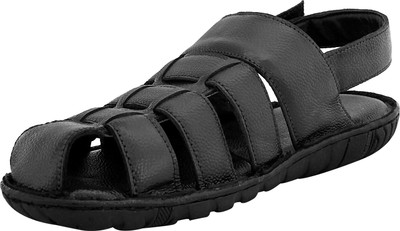 Feather Leather Men Black Sandals