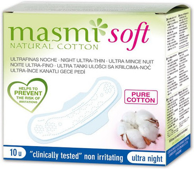 Masmi Pure Cotton Soft Ultra Thin Wings Individually Wrapped Night Napkin Sanitary Pad