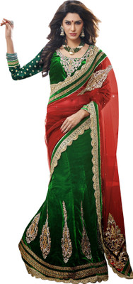 Jiya Self Design, Embroidered, Embellished Fashion Velvet, Net Saree(Red, Dark Green), Dark green;red
Jiya Self Design, Embroidered, Embellished Fashion Velvet, Net Saree(Red, Dark Green), Dark green;red