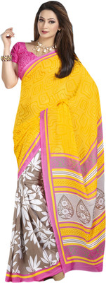 Saara Floral Print Daily Wear Georgette Saree(Green, White)