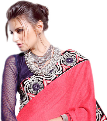 Jiya Self Design, Embroidered, Embellished Fashion Georgette Saree(Pink, Blue), Blue;pink