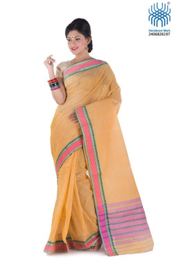 Tantuja Woven Dhaniakhali Handloom Cotton Saree(Yellow)
