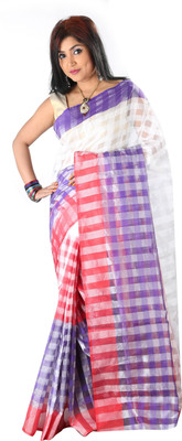 Anushree Saree Self Design Fashion Cotton Saree(Multicolor, White