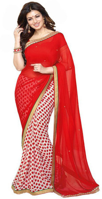Radhika Sari Self Design Fashion Chiffon Saree(Red)