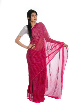 Aaradhya Fashion Printed Leheria Handloom Georgette Saree(Pink), Rani