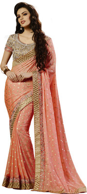 Saara Self Design Fashion Chiffon Saree(Pink), Peach pink