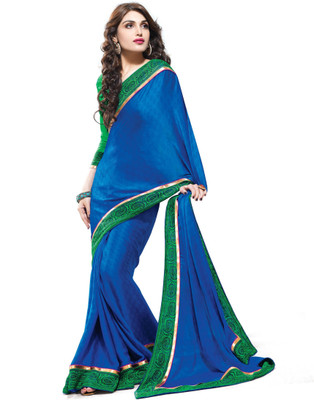 Indianbeauty Self Design, Printed Fashion Georgette Saree(Blue)