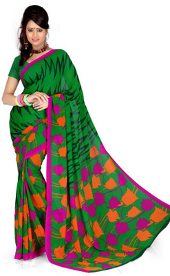 Cenizas Printed Fashion Chiffon Saree(Multicolor), Green