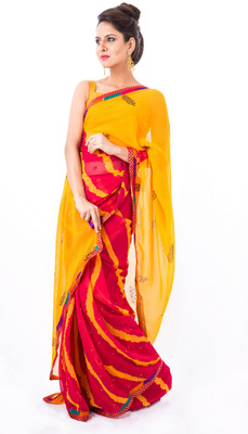 Cenizas Self Design Fashion Chiffon Saree(Red)