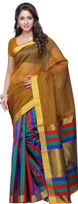 Mimosa Striped Kanjivaram Handloom Banarasi Silk Saree(Gold)