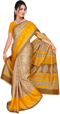 Vardan Prints Printed Bollywood Art Silk Saree(Yellow, Brown), Brown;yellow