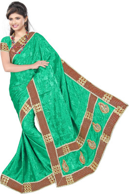 Rock Chin Fashions Embroidered Fashion Jacquard Saree(Green)
