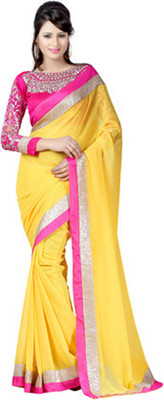 Locero Self Design Chanderi Georgette Saree(Yellow)
