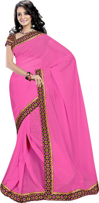 Khoobee Self Design, Embellished Fashion Georgette Saree(Pink)