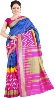 Parisha Printed Daily Wear Art Silk Saree(Blue, Pink)