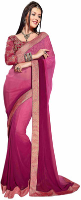 Khoobee Self Design, Embroidered Fashion Georgette Saree(Pink)