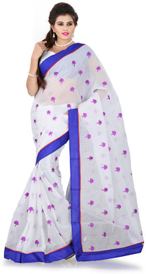 Weavedeal Embellished, Embroidered Bollywood Cotton, Chanderi Saree(Blue)