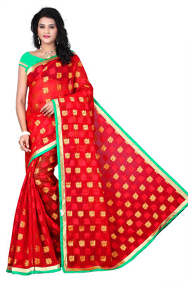 Weavedeal Embellished Fashion Brocade Saree(Red)