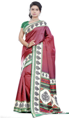JTInternational Printed Bhagalpuri Silk Saree(Pink)
