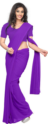 Surupta Solid Daily Wear Pure Georgette Saree(Purple), Violet