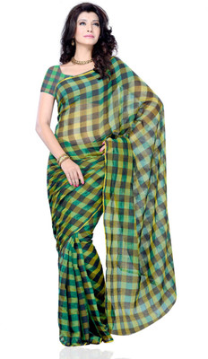 Diva Fashion-Surat Checkered Daily Wear Handloom Art Silk Saree(Green)