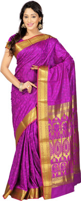 Varkala Silk Sarees Woven Kanjivaram Saree(Purple)