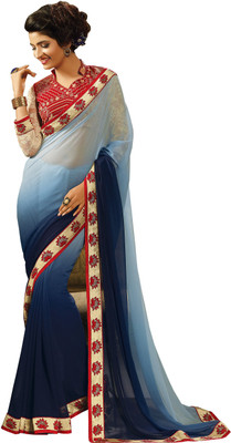 Manthan Embroidered Fashion Georgette Saree(Blue)