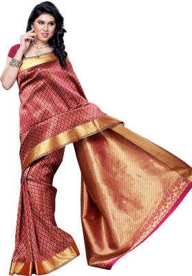 Mimosa Printed Kanjivaram Handloom Art Silk Saree(Pink, Rani