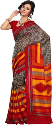 Jiya Self Design, Printed Fashion Art Silk Saree(Brown, Multicolor)