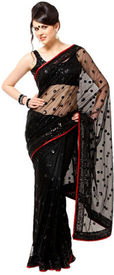 Aksh Fashion Embroidered Daily Wear Net Saree(Black)